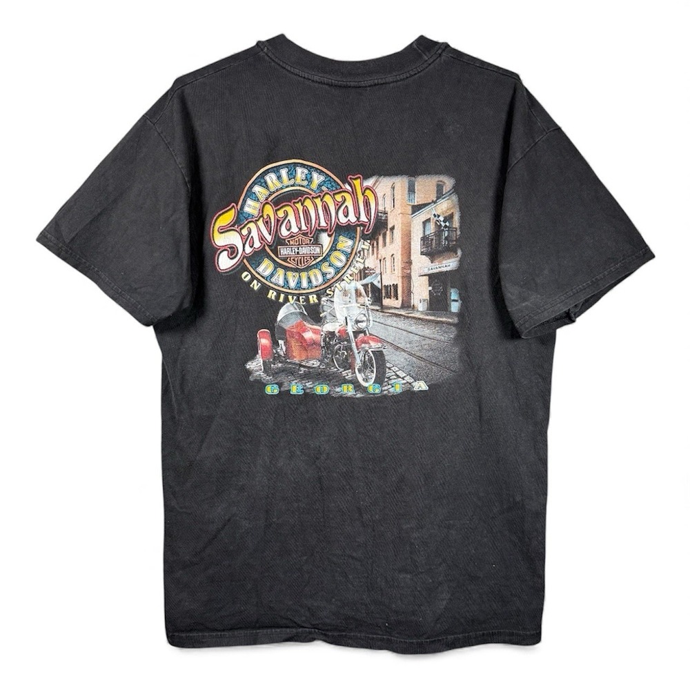 Vintage Harley Davidson Graphic T-Shirt Mens Large Savanah Georgia Black USA